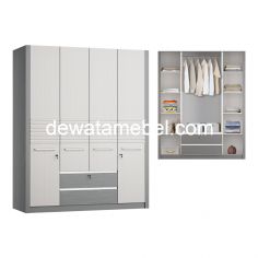 Lemari Pakaian 4 Pintu - Siantano LP 389 SW / Doff Grey, White